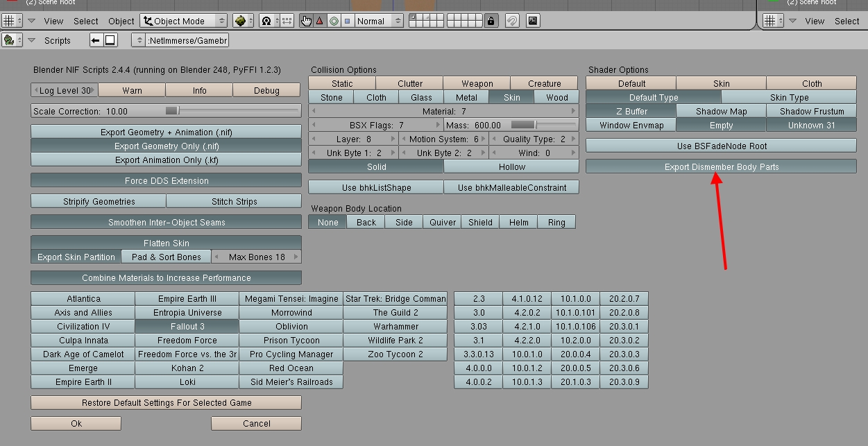 Option d'exportation de Blender